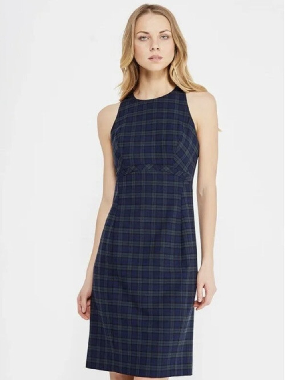 Banana Republic Sleeveless Navy Plaid Sheath Dress